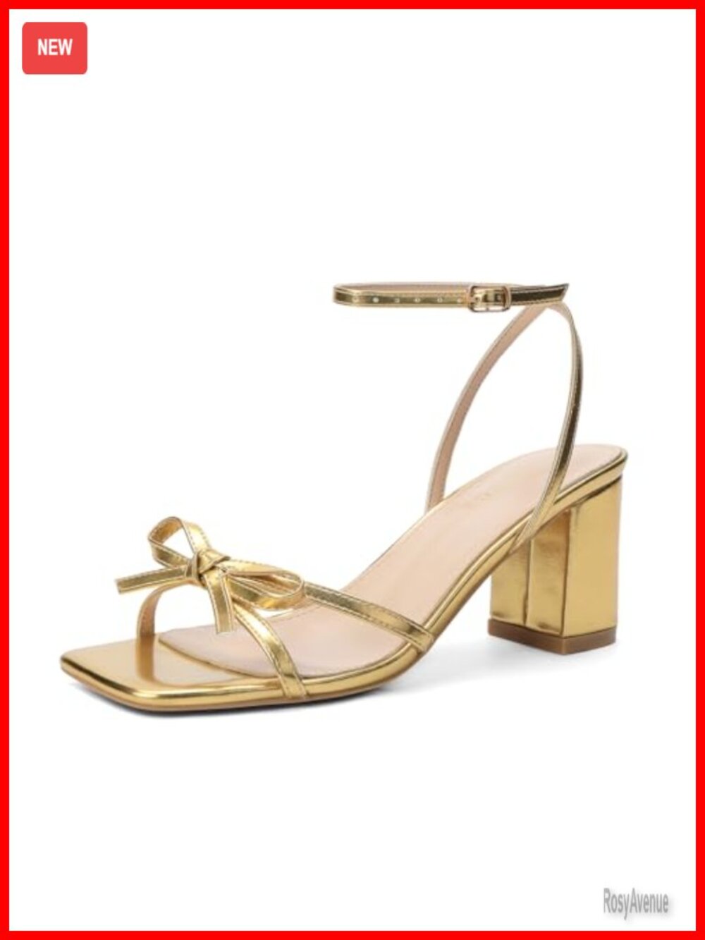 Women's Bow Strappy Block Heel Sandals Square Toe Ankle Strap Evening